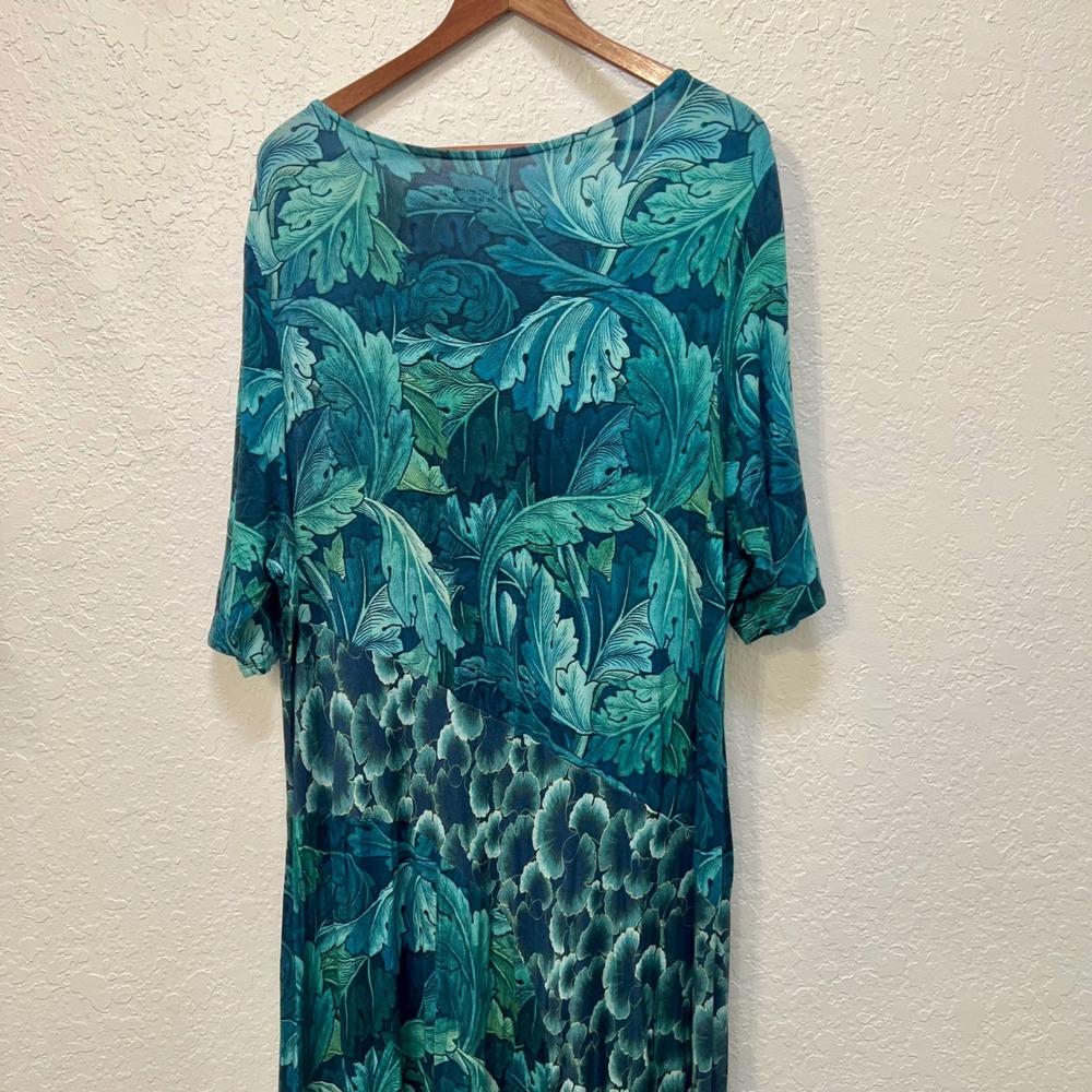Soft Surroundings Teal Green Botanical Leaf Print Maxi Dress Plus Size 2X - Picture 5 of 7
